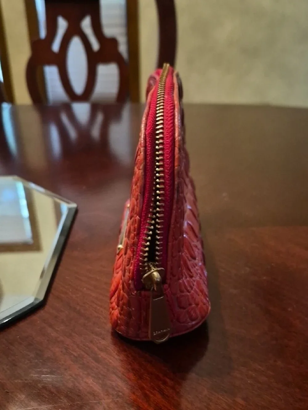 Brahmin Brick Red Croc-Embossed Cosmetic Case